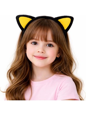 Neonova Peluş Kedi Kulak Taç Sarı Siyah – Çocuk Parti &amp; Kostüm Tacı