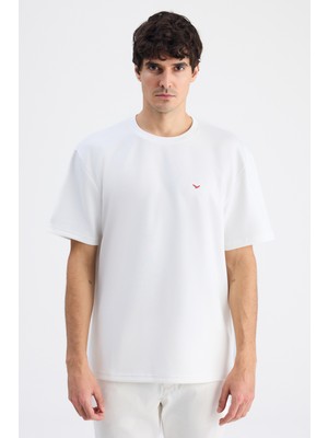 D'S Damat Ds Damat Comfort Fit Ekru Bisiklet Yaka Viskonlu Tişört