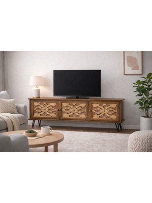 Boz Yapı Dekorasyon Woodnew Demir Ayak Üç Kapaklı Tv Ünitesi Konsol