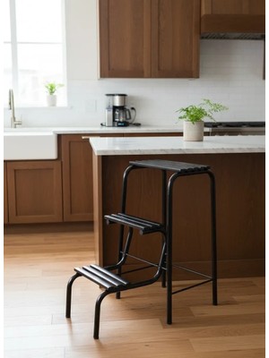 Evistro Metal Açılır Katlanır Tabure Merdiven Sandalye Siyah