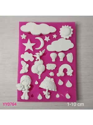 YOYOMOLD YY0764 Çocuk Modelleri Bulut Ay Balon Şemsiye Yağmur Damlalı Silikon Kalıp