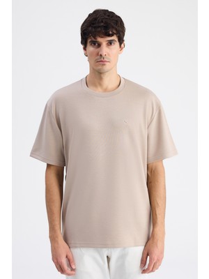 D'S Damat Ds Damat Comfort Fit Bej Bisiklet Yaka Viskonlu Tişört 6HC14ORT10013