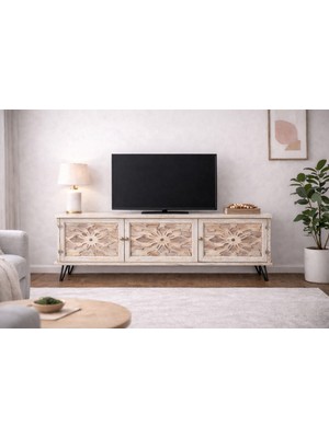Boz Yapı Dekorasyon Woodnew Demir Ayak Üç Kapaklı Tv Ünitesi Konsol