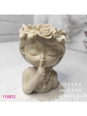 YOYOMOLD YY0833 Çiçek Taçlı Sus İşareti Yapan Kız Saksı Silikon Kalıp