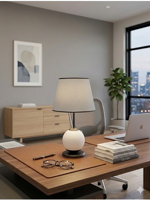 Dede Avize Mat Küre Beyaz Camlı Abajur Siyah Statik Boyalı Siyah Bantlı Krem Şapkalı