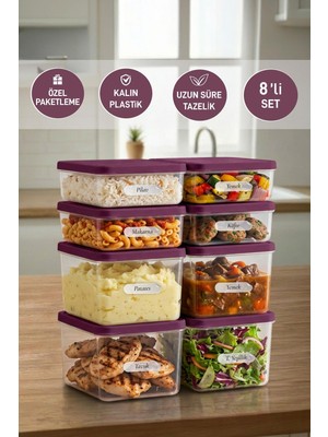 Selka Home 4 Adet 0.5 ve 4 Adet Derin 1 Lt. Nora Organizer Buzdolabı Buzluk Düzenleyici Saklama Kabı
