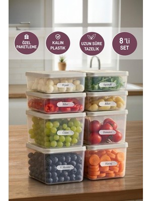 Selka Home 4 Adet 0.5 ve 4 Adet Derin 1 Lt. Nora Organizer Buzdolabı Buzluk Düzenleyici Saklama Kabı