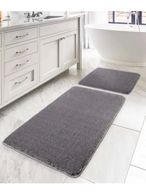 Mino Kaydırmaz Taban Gri 2li Banyo Paspası 60 x 100 - 50 x 60