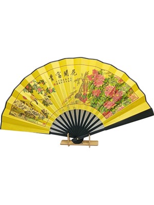 Dünyadan Hediyeler Çin Bambu Keten Kumaş Yelpaze 06BSF Siyah Büyük Boy 60CM No.6s