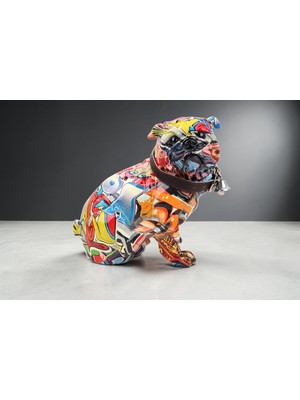 Elifeshop Grafiti Desenli Fransız Bulldog Biblo Canlı Renkli Köpek Heykeli Dekoratif Ev Ofis Hediyesi 20 cm