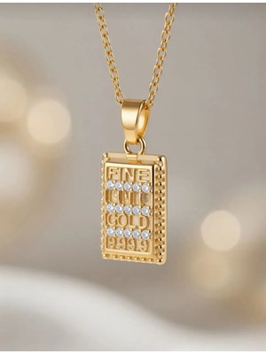 Paslanmaz Çelik Zirkon Taşlı Külçe Model Kolye