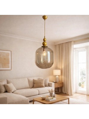 Ömür Avize Fıçı Kapalı Bal Camlı Eskitme Gold Kasa Sarkıt Avize