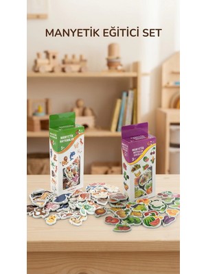 Renklime Manyetik Mıknatıslı Eğitici Oyuncak Seti 56 Parça Hayvanlar Sebze Meyveler