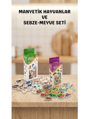 Renklime Manyetik Mıknatıslı Eğitici Hayvan ve Sebze Meyve Oyuncak Seti 56 Parça