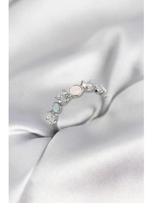 Renklime Gümüş Renk Minimal Plaka ve Zirkon Taşlı Kadın Yüzük