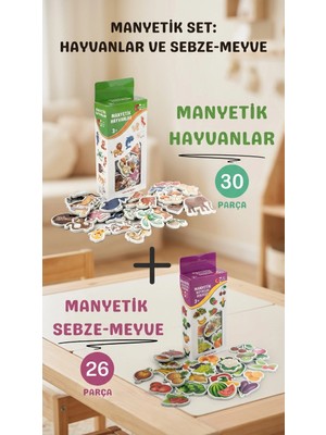 Renklime Eğitici Oyuncak Seti Manyetik Hayvanlar ve Sebze Meyveler 56 Parça
