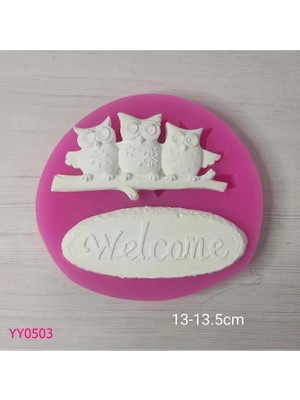 YOYOMOLD YY0503 Dal Üstündeki Baykuşlar ve Welcome Yazısı Silikon Kalıp