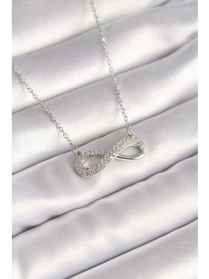 Datatek 316L Çelik Gümüş Renk Zincir Zirkon Taşlı Sonsuzluk Model Kadın Kolye