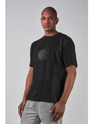 Ex-pent Kısa Kollu Baskılı Dikişli Siyah Pamuklu T-Shirt