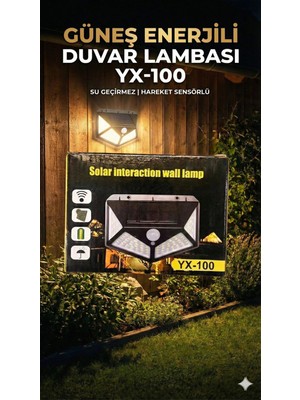 Neonova 100 LED Dış Mekan Solar Aydınlatma Fotoselli Solar Lamba Hareket Sensörlü