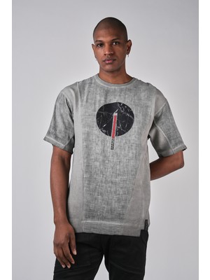 Ex-pent Kısa Kollu Gri Renkli , Baskılı Modelli, Pamuklu T-Shirt