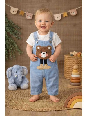 Uçurtma Baby Kids Babybuu Ayıcık Nakışlı Kot Erkek Bebek Yazlık Salopet