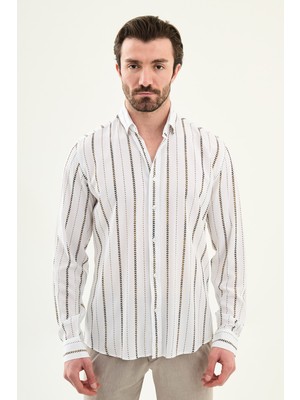 MCR Çizgili Slim Fit Uzun Kollu Erkek Gömlek