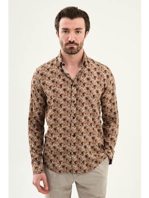 MCR Çiçek Desenli Slim Fit Uzun Kollu Erkek Gömlek