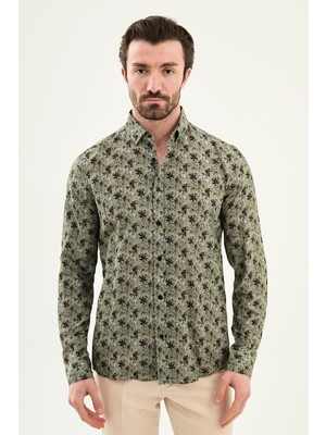 MCR Çiçek Desenli Slim Fit Uzun Kollu Erkek Gömlek