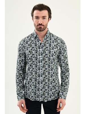 MCR Desenli Slim Fit Uzun Kollu Erkek Gömlek