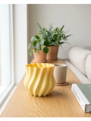 Zenvia Sarı Kıvrımlı 3D Vazo Es Modern Ev ve Ofis Dekoru