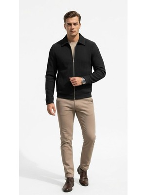 Plus Scorpion Slim Fit Fitilli Dokulu Erkek Fermuarlı Mont Ceket Günlük Şık Kombin