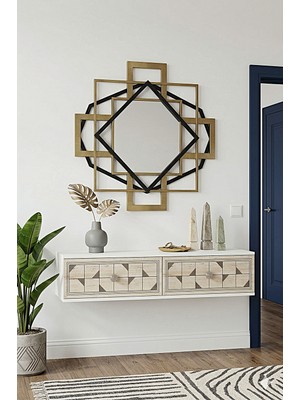 Yumedi Design DA1207BTS - Rabbit Dresuar , Antre Hol Rafı, Duvara Montaj Tv Sehpası 120CM Beyaz- Traverten- Silver