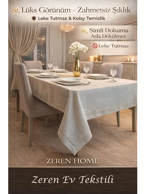 Zeren Home Piko Sarma Detaylı Masa Örtüsü - Runner Takım Simli Gold (Kutulu)