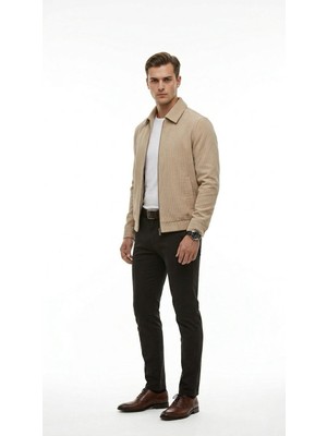Plus Scorpion Slim Fit Fitilli Dokulu Erkek Fermuarlı Mont Ceket Günlük Şık Kombin