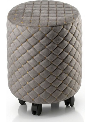 Ratemo Mobilya Tekerlekli Puf Tabure 35X40 cm – Döşemelik Kumaş, Sağlam Kasa, 5 Tekerlekli