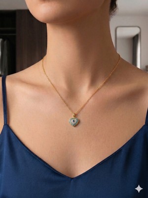 Belirtilmemiş Nazar Boncuklu Kalp Kolye, Kadın Çelik Kolye, Kalp Kolye, Takı, Hediye,doğum Günü, Sevgililer Günü