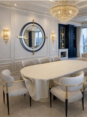 Zeren Home Signature Simli Gold Oval Masa Örtüsü | El Işçiliği Işıltılı Lüks Tasarım |özel Ölçü|8 Peçete