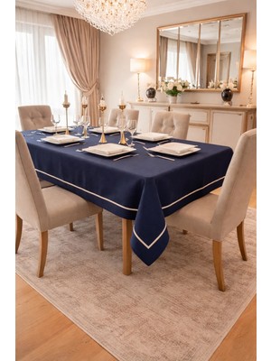 Zeren Home Piko Sarma Gold Detaylı Masa Örtüsü - Runner Takım Lacivert (Kutulu)