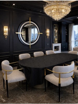 Zeren Home Signature Simli Siyah Oval Masa Örtüsü | El Işçiliği Işıltılı Lüks Tasarım |özel Ölçü|8 Peçete