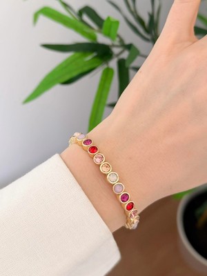 Venüs Design Çelik Renkli Taşlı Lastikli Bileklik