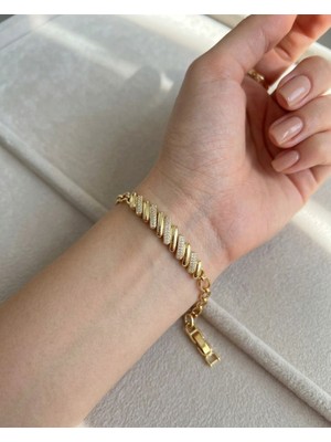 Kadın Gold Renk Sıralı Silindir Zirkon Taşlı Modern Xuping Bileklik