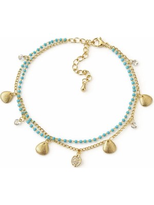 Venüs Design Çelik 2li Mavi Boncuk Charm Halhal