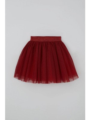 Breeze Kız Çocuk Tütü Etek Kırmızı Simli Beli Lastikli 5-10 Yaş, Bordo