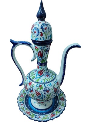  genel lale desenli çini el ışlemeli büyük ıbrik ve tabağı 50 cm