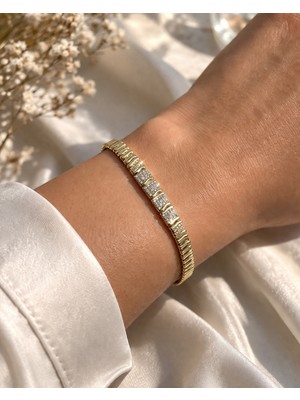 Kadın Gold Renk Sıralı  Zirkon Taşlı Dalgalı Modern Xuping Bileklik