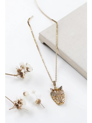 Luna Jewelry Kadın Gold Renk Zirkon Taşlı Tiger 316 L Çelik Kolye