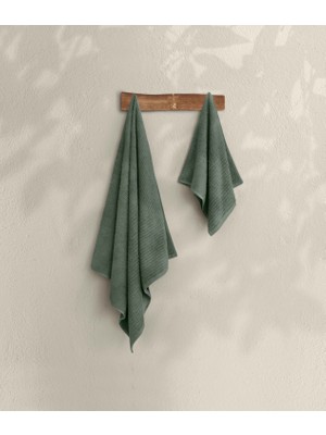 Koza Home Likya Jakarlı Düz Çizgili Yeşil 2'li Havlu Seti 1037A