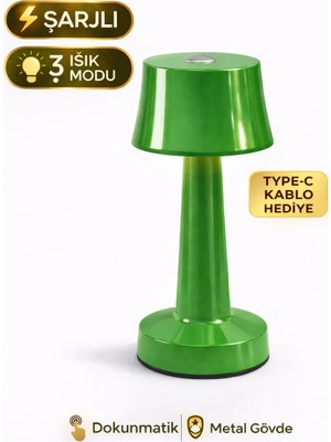 Zen Light Metal Dokunmatik Şarjlı Masa Lambası | 3 Kademe Işık | Kablosuz LED Gece Lambası | Type-C Şarjlı | Modern Tasarım