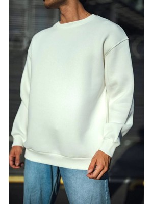 Infivento Kışlık Bisiklet Yaka Üç Iplik Basic Sweatshirt - Beyaz